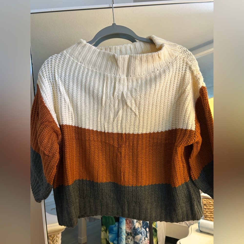 NEW Mock neck Crop Too Sweatshirt Pullover Stripe Long Sleeve S